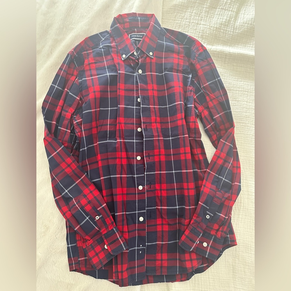 Club Room Red and Navy Plaid Button Down Shirt